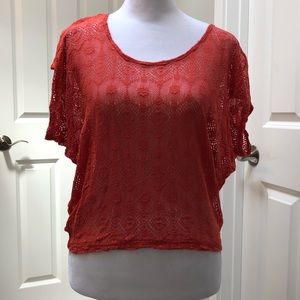 PINS AND NEEDLES LACE CROP TOP RED XS